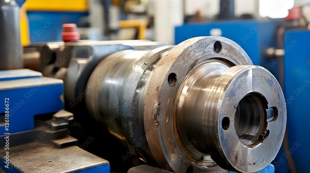 Poster industrial lathe component rotating with motion blur during a manufacturing process