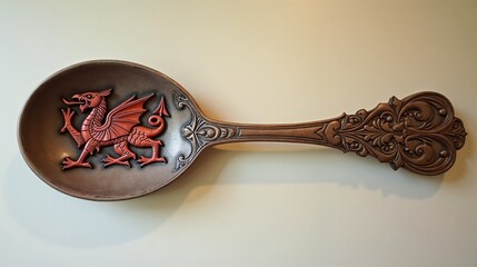Intricately carved wooden spoon featuring a dragon emblem, showcasing traditional craftsmanship and cultural significance