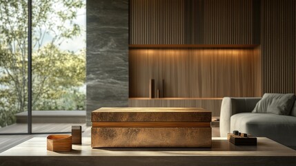 Modern wooden box design on a table with prefixtaichords displayed in an artistic arrangement