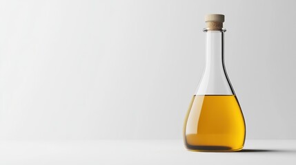 Clear glass oil bottle on white background