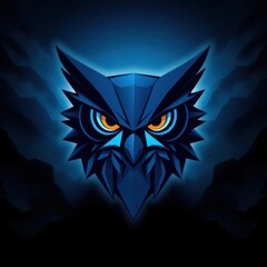 Obraz premium Stylized owl portrait with geometric shapes and a glowing, digital aesthetic against a dark backdrop.