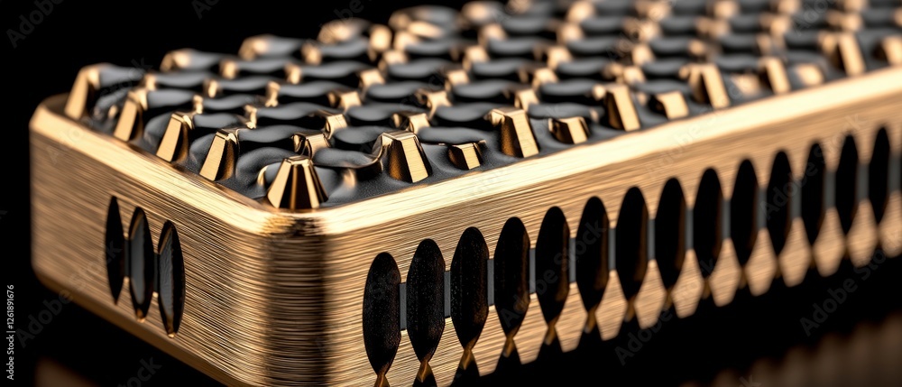 Poster close-up of golden and black textured object with geometric pattern