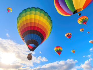 Fototapeta premium Vibrant Hot Air Balloons Soaring in a Sunny Sky