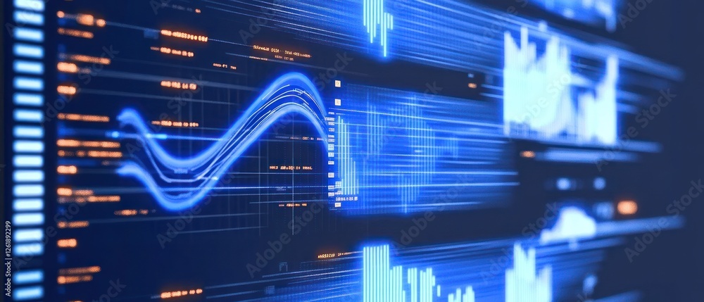 Poster abstract digital data visualization with blue lines