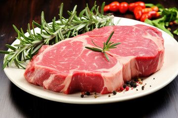 Fresh Raw Steaks Ready for Grilling with Herbs