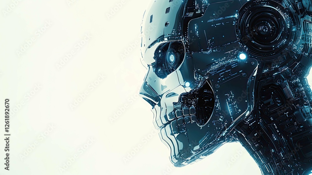 Aufkleber chrome robotic skull: a futuristic vision of ai and cybernetics. exploring the intersection of techn