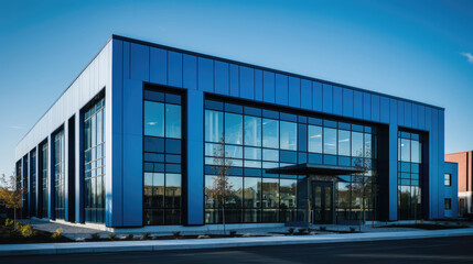 Fototapeta premium Modern Commercial Building Exterior Under Blue Sky