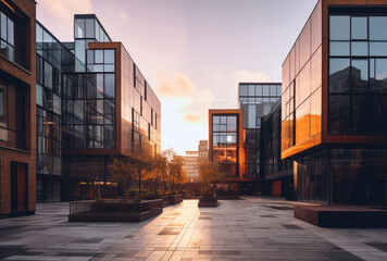Fototapeta premium Modern Office Buildings at Sunset in Urban Area