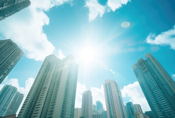 Sunlight Shining Over Modern City Skyscrapers