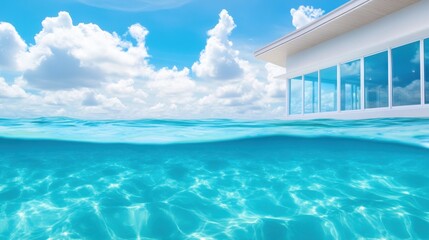 Obraz premium A stunning contrast of bright teal in a tropical ocean and modern architectural glass, fresh and vivid