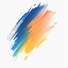 Abstract Brush Stroke Art with Vibrant Colors Blending Blue Orange Yellow on White Background