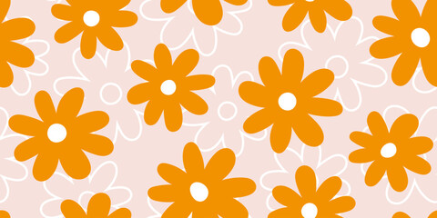 Simple hand drawn flower seamless pattern in childish style. Nursery floral doodle pattern.