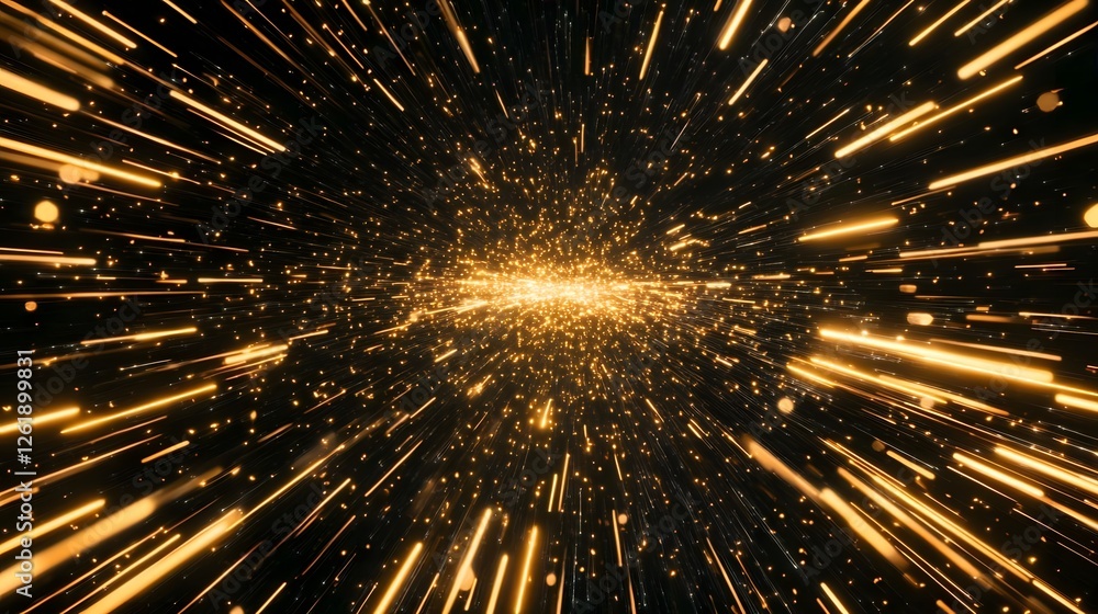 Poster abstract representation of golden light streaks converging towards the center, creating a sense of m