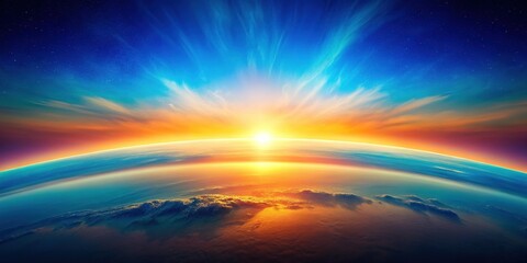 Obraz premium Soft Gradient Horizon: Blurred Earth & Sky Texture, Orange to Blue, Abstract Background