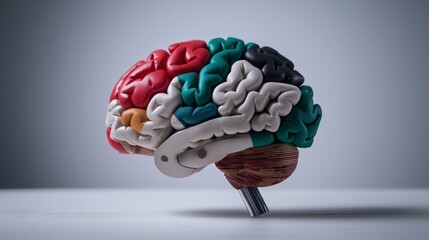 Colorful Human Brain Model on White Surface