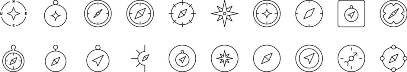 Travel and Journey Related Line Icon Set. Compass Outline Signs for Graphic and Web Design, Apps, Adverts, Various Cards © RaulAlmu