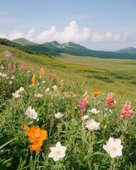 Vibrant wildflower blooms rolling hills nature serene landscape close-up beauty of nature
