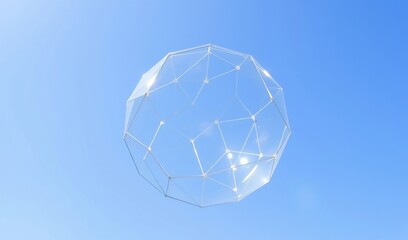 Crystal Sphere Hovers Gently Against Vivid Blue Sky. AI Generated