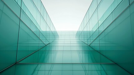 Obraz premium Teal Glass Building: Modern Architecture, Geometric Design, Cityscape