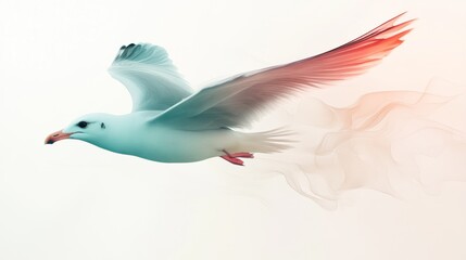 Abstract art-style illustration of a flying seagull, with color gradients on a white background.
