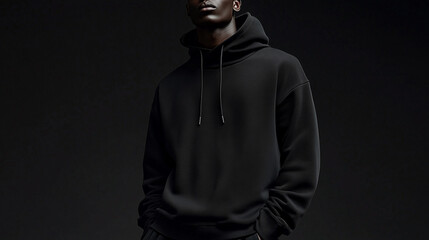 Obraz premium Stylish Individual Wearing Black Hoodie in Minimalist Portrait Lighting
