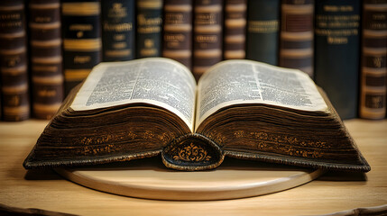 Obraz premium Open antique book on wooden table, old books background, knowledge, research