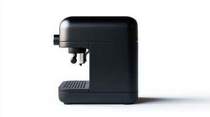 A compact office coffee maker with a sleek black finish, isolated on white,