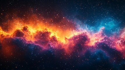 Cosmic Dance: A vibrant nebula dances across the vast expanse of space, its ethereal glow illuminating the surrounding stars. This captivating celestial spectacle paints a symphony of colors.