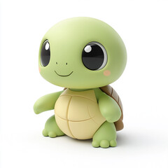 kawaii green turtle cute 3d design on white background