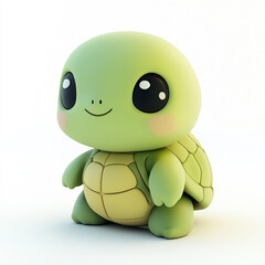 a single adorable character of kawaii green turtle