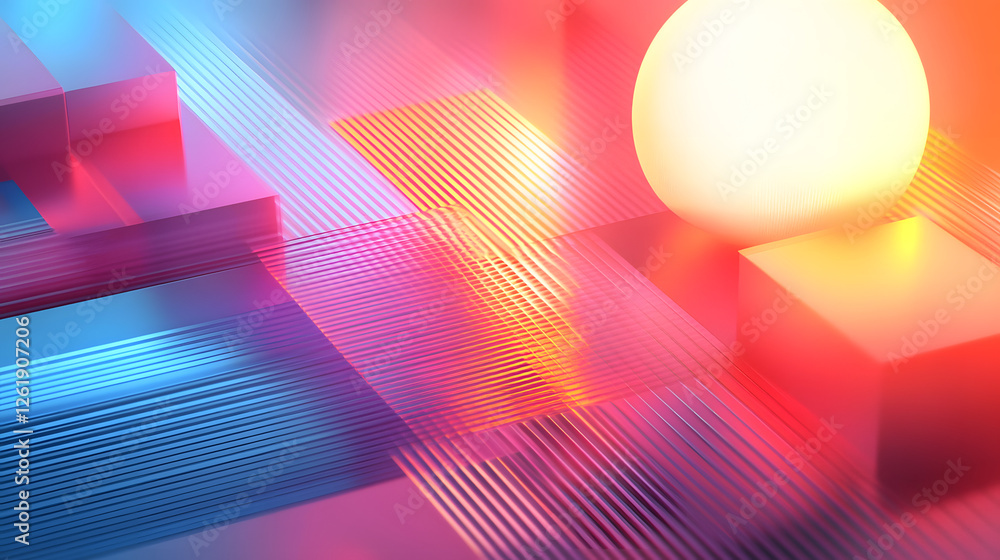 Poster abstract geometric composition featuring colorful light patterns digital art vibrant environment mod