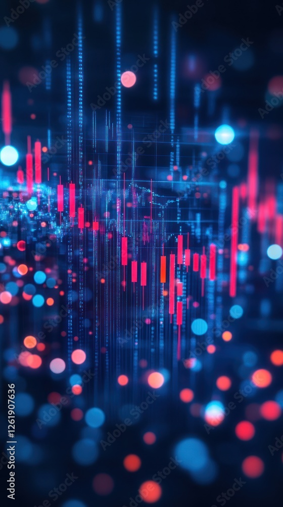 Poster abstract representation of digital data flow with vibrant colors and patterns, depicting technology 