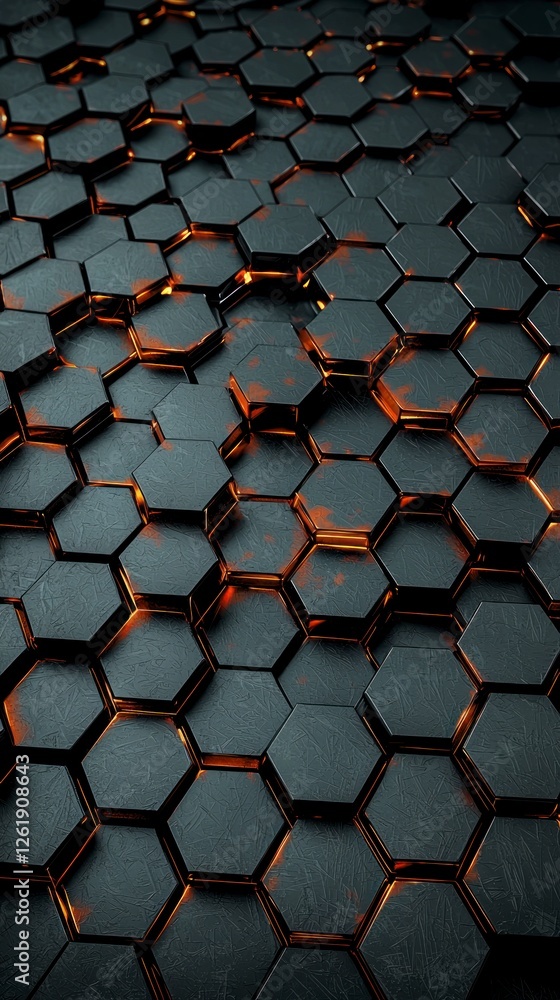 Poster dark grey hexagonal pattern with orange glows