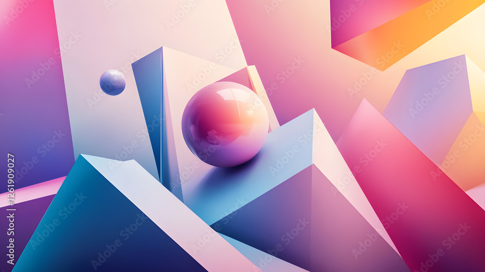 Poster dynamic abstract geometric composition featuring shapes and colors digital art studio setting vibran