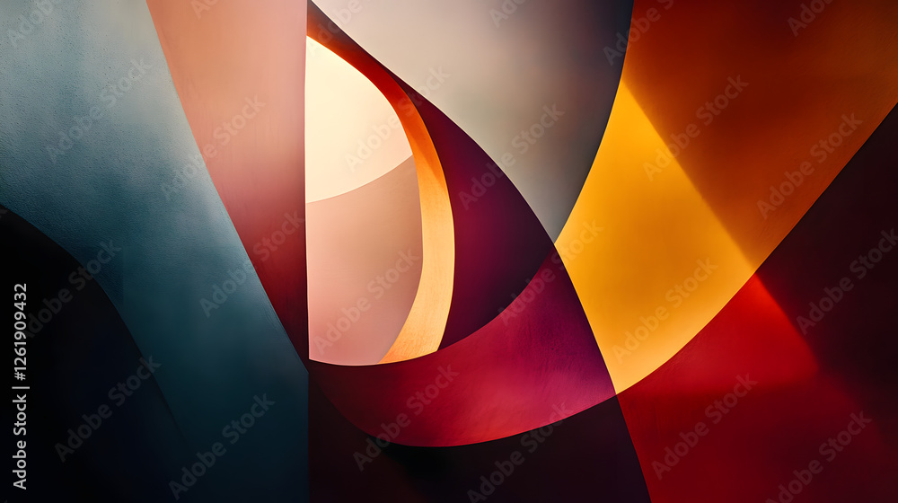 Poster abstract geometric composition showcasing curved forms and colors in a digital art environment
