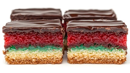 Delicious Layered Chocolate Covered Italian Rainbow Cookies Close up View