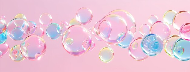 Colorful Soap Bubbles on Pink Gradient Backdrop