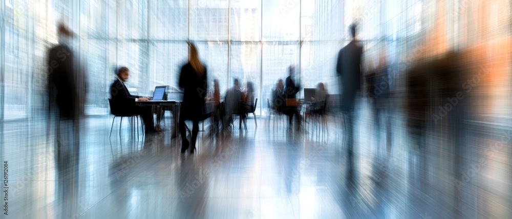 Aufkleber blurred view of a busy office meeting with professionals discussing projects and collaborating in a 