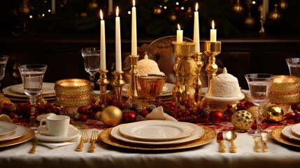table happy holidays gold