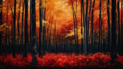 Fototapeta premium red forest trees background