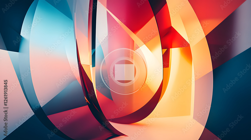 Poster dynamic abstract geometric composition exploring shapes and colors digital art modern style vibrant 