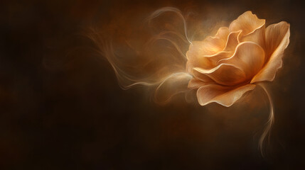 Obraz premium Ethereal glowing flower with delicate smoke on dark background