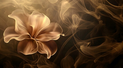 mystical golden flower surrounded by swirling smoke creates serene atmosphere