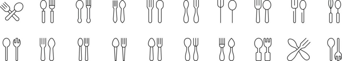 Fork and Spoon Thin Icons Collection. Editable Stroke. Perfect for Web Sites, Books, Cards, Apps