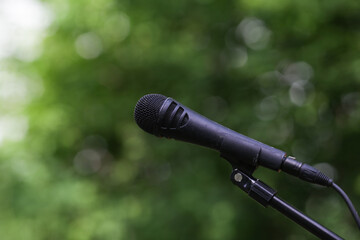 A microphone on a stand
