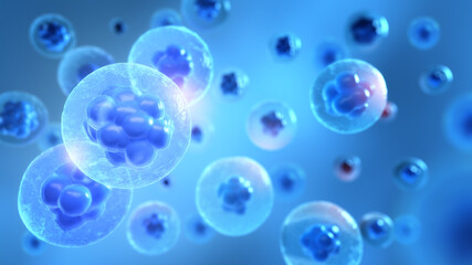 Stem cell microscope background, Medical and science concept, 3D rendering.