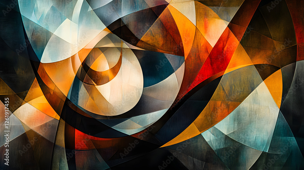 Poster dynamic abstract geometric composition digital art colorful patterns modern aesthetic artistic viewp