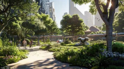 Obraz premium Modern Urban Park with Lush Greenery