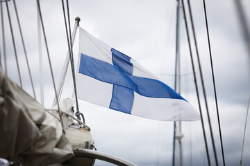 Finnish flag on a sailing boat