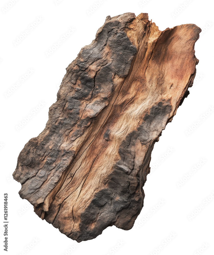 Poster detailed view of rugged tree bark, isolated on transparent background. nature texture and pattern co